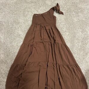 NWT Brown One-Shoulder Maxi Dress